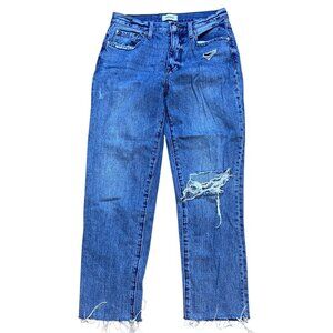 Pistola Distressed High-Waisted Blue Denim Jeans Size 26 Frayed Hem Straight-Leg